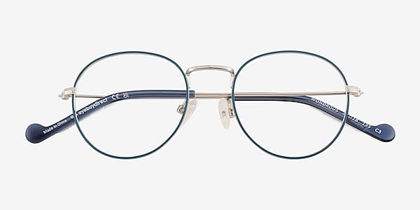 Shiny Silver Blue Wondrous -  Metal Eyeglasses